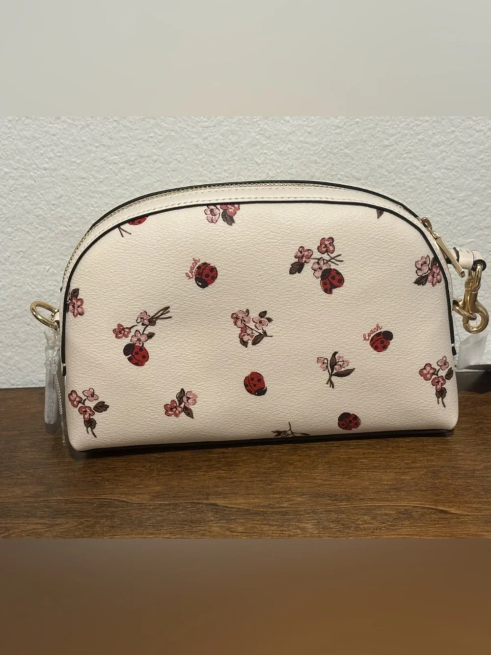 Coach Floral & Ladybug Print Crossbody Bag - Cream, Red, Pink - Picture 7 of 15
